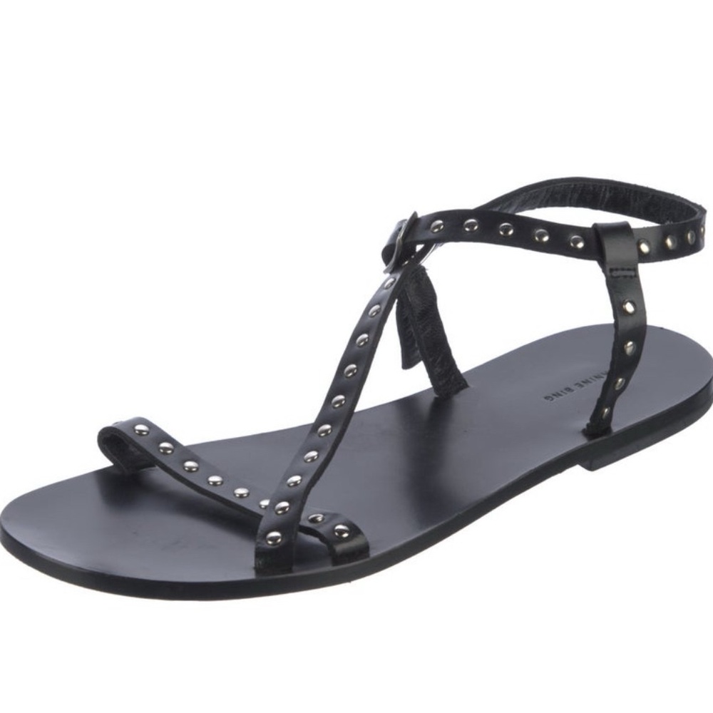 Anine Bing Remi Gladiator Black Flat Studs Sandals Womens Size 40 US 10